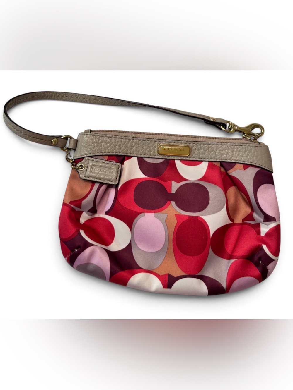Coach Ashley Scarf Op Art Signature Wristlet with Leather Trim and Hangtag
